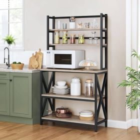 Modern Black Metal Grey Wood Bakers Rack Microwave Stand Kitchen Shelving Unit - YGBRSK892136257 (2)