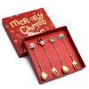 4pcs /Pack Christmas Gift Spoon Cartoon Fruit Fork Dessert Coffee Scoop - Gold - Style A