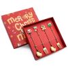 4pcs /Pack Christmas Gift Spoon Cartoon Fruit Fork Dessert Coffee Scoop - Gold - Style B