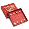 4pcs /Pack Christmas Gift Spoon Cartoon Fruit Fork Dessert Coffee Scoop - Gold - Style C