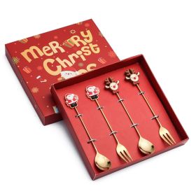 4pcs /Pack Christmas Gift Spoon Cartoon Fruit Fork Dessert Coffee Scoop - Gold - Style C