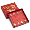 4pcs /Pack Christmas Gift Spoon Cartoon Fruit Fork Dessert Coffee Scoop - Gold - Style D