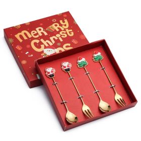 4pcs /Pack Christmas Gift Spoon Cartoon Fruit Fork Dessert Coffee Scoop - Gold - Style D