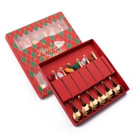 6pcs /Pack Christmas Mixing Spoon Fruit Fork With Pendant Flatware - Gold - Spoon