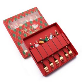 6pcs /Pack Christmas Mixing Spoon Fruit Fork With Pendant Flatware - Gold - Fork