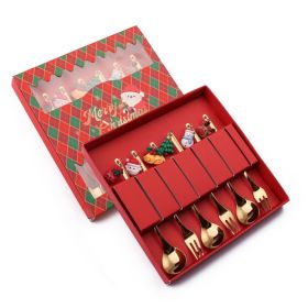 6pcs /Pack Christmas Mixing Spoon Fruit Fork With Pendant Flatware - Gold - Spoon & Fork