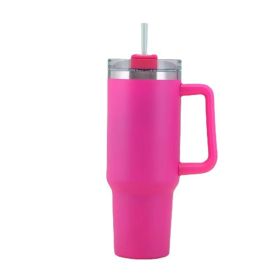 30OZ Straw Coffee Insulation Cup With Handle Portable Car Stainless Steel Water Bottle LargeCapacity Travel BPA Free Thermal Mug - 1PC - 30oz Rose