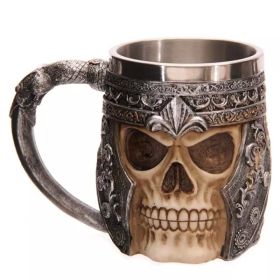 1pc Skull Knight Mug, Stainless Steel Viking Skull Mug, Creative Skeleton Beer Mug, Metal Skull Coffee Mug, Funny Gift, Home Kitchen Supplies -