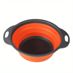 1pc Silicone Folding Drain Basket Fruit Vegetable Washing Basket Foldable Strainer Colander Collapsible Drainer Kitchen Storage Tool - Orange2 -