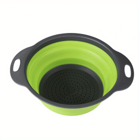 1pc Silicone Folding Drain Basket Fruit Vegetable Washing Basket Foldable Strainer Colander Collapsible Drainer Kitchen Storage Tool - Green2 -