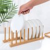 1pc Bamboo Dish Plate Bowl Drainer Storage, Cup Book Pot Lid Cutting Board Drying Rack, Stand Drainer Storage Holder Organizer Kitchen Cabinet,