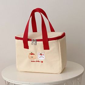 1pc Cartoon Cute Tote Bag, Insulated Lunch Bag, Lunch Box Bag - Bear And Rabbit