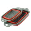 Collapsible Colander Set Of 2, Silicone Square Strainer With Handle For Kitchen Food Draining Pasta Vegetable Fruit And Meat - Red Set (1 Large + 1