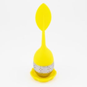 1pc/7pcs Tea Infuser Silicone Handle Stainless Steel Strainer Drip Tray Included - Loose Tea Steeper - 1 Pack Yellow