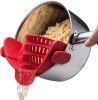 Kitchen Snap N Strain Pot Strainer and Pasta Strainer - Adjustable Silicone Clip On Strainer for Pots, Pans, and Bowls - red