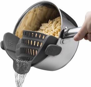 Kitchen Snap N Strain Pot Strainer and Pasta Strainer - Adjustable Silicone Clip On Strainer for Pots, Pans, and Bowls - grey