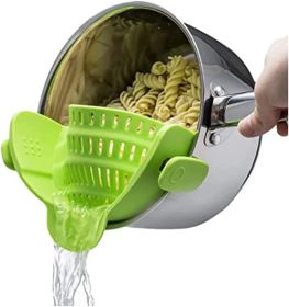 Kitchen Snap N Strain Pot Strainer and Pasta Strainer - Adjustable Silicone Clip On Strainer for Pots, Pans, and Bowls - green