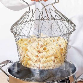 Stainless Steel Folding Strainer Spoon, Screen Frying Tool For French Fries And Chicken - Silvery