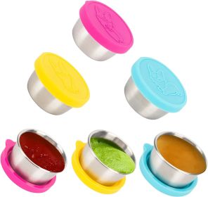 Salad Dressing Containers To Go, 6x1.5 oz Stainless Steel Food Containers with Lids, Small Silicone Dipping Sauce Cups Toddler Snack Containers
