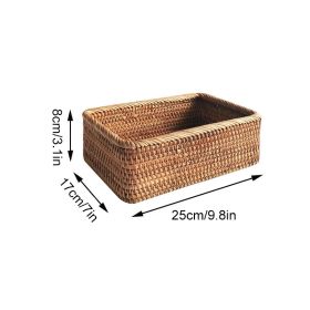 3pcs Hand-Woven Rattan Wicker Basket Fruit Tea Snack Bread Basket Cosmetic Rectangular Storage Box Household Kitchen Room Supply - 1pcs medium -