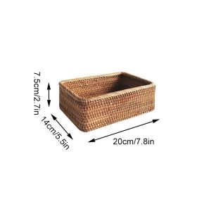 3pcs Hand-Woven Rattan Wicker Basket Fruit Tea Snack Bread Basket Cosmetic Rectangular Storage Box Household Kitchen Room Supply - 1pcs small -