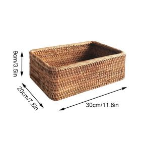 3pcs Hand-Woven Rattan Wicker Basket Fruit Tea Snack Bread Basket Cosmetic Rectangular Storage Box Household Kitchen Room Supply - 1pcs large -