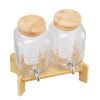 Beverage Dispenser, 2 Pack 1 Gallon Drink Dispensers for Parties, Glass Juice Dispenser with Wood Stand, Stainless Steel Spigot, Infuser, Iced Tea