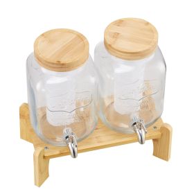 Beverage Dispenser, 2 Pack 1 Gallon Drink Dispensers for Parties, Glass Juice Dispenser with Wood Stand, Stainless Steel Spigot, Infuser, Iced Tea