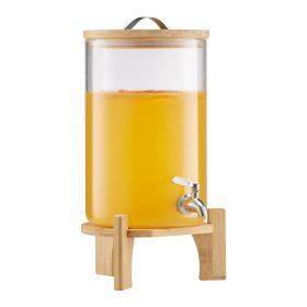 Beverage Dispenser, 2.2 Gallon Drink Dispensers for Parties, Glass Juice Dispenser with Wood Stand, Stainless Steel Spigot, Iced Tea Lemonade Juice