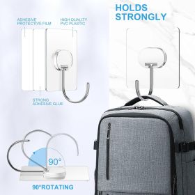 Adhesive Wall Hooks 13LB Heavy Duty No Drill Large Transparent Waterproof Hooks for Bathroom Kitchen Towel Coat 12 Pack - Clear