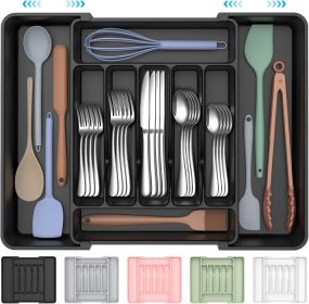 Extra Large Expandable Silverware Organizer, BPA-Free Food-Safe Cutlery Flatware Organizer, Kitchen Utensil Drawer Organizer, Adjustable Silverware