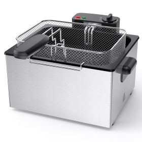 Stainless steel deep fryer with an observation window cover, 1500W power, 4 adjustable temperature settings - 5L