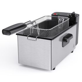 Stainless steel deep fryer with an observation window cover, 1500W power, 4 adjustable temperature settings - 3L