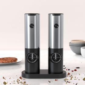 Electric Salt & Pepper Grinder Set, USB-C Rechargeable with LED Light & Charging Dock, 5 Adjustable Coarseness Settings, One-Touch Automatic Mills