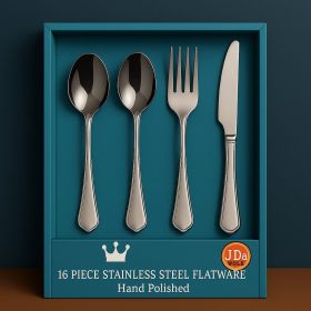 16-Piece Luxury Premium Silverware Dinnerware Tableware Set for Home - Stainless Steel Flatware Service for 4 with Forks, Knives, Spoons, and