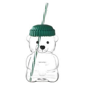 1 PCS 20 OZ Green Little Bear Glass Straw Cup High Borosilicate Heat-resistant Glass Cup For Juice, Milk and Cold drinks - Green