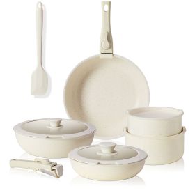 12 POTS and pans set, non-stick kitchen cookware set - white