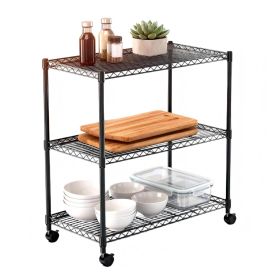 3-Tier Shelving Storage Shelves,Steel Organizer Wire Rack with Wheels,Adjustable Storage Units,23" W x 13" D x 30" H,Black - 1 Pack