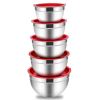 Mixing Bowls with Lids Set of 5, Stainless Steel Mixing Bowls Metal Nesting Salad Bowls, Size 4.5, 3, 1.5, 1, 0.7 QT Great for Cooking, Baking,