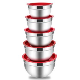 Mixing Bowls with Lids Set of 5, Stainless Steel Mixing Bowls Metal Nesting Salad Bowls, Size 4.5, 3, 1.5, 1, 0.7 QT Great for Cooking, Baking,