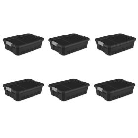 10 Gallon Stacker Tote, Durable Plastic Bin with Latch Lid, Black, 6 Pack - 1 Pack