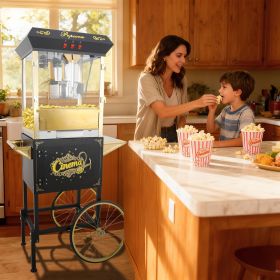 16Oz Commercial Popcorn Machine With Cart and 16 Oz Kettle , Movie Theater Popcorn Machine, Gold Black Pop Corn Machine with 3-Switch Control &