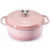 6 Quart Enamel Cast Iron Dutch Oven with Moisture-Sealing Lid for Bread Baking Braising And Slow Cooking, Dual Handles, Oven Safe - pink
