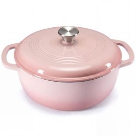 6 Quart Enamel Cast Iron Dutch Oven with Moisture-Sealing Lid for Bread Baking Braising And Slow Cooking, Dual Handles, Oven Safe - pink