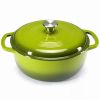 6 Quart Enamel Cast Iron Dutch Oven with Moisture-Sealing Lid for Bread Baking Braising And Slow Cooking, Dual Handles, Oven Safe - green