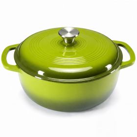 6 Quart Enamel Cast Iron Dutch Oven with Moisture-Sealing Lid for Bread Baking Braising And Slow Cooking, Dual Handles, Oven Safe - green