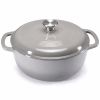 6 Quart Enamel Cast Iron Dutch Oven with Moisture-Sealing Lid for Bread Baking Braising And Slow Cooking, Dual Handles, Oven Safe - grey