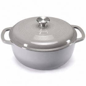 6 Quart Enamel Cast Iron Dutch Oven with Moisture-Sealing Lid for Bread Baking Braising And Slow Cooking, Dual Handles, Oven Safe - grey
