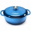 6 Quart Enamel Cast Iron Dutch Oven with Moisture-Sealing Lid for Bread Baking Braising And Slow Cooking, Dual Handles, Oven Safe - blue