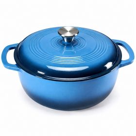 6 Quart Enamel Cast Iron Dutch Oven with Moisture-Sealing Lid for Bread Baking Braising And Slow Cooking, Dual Handles, Oven Safe - blue